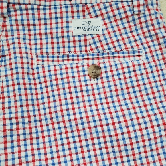 SOLD Vineyard Vines Boys Red, White And Blue Gingham Seersucker Shorts sz14 - Picture 9 of 16